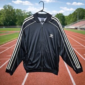 Adidas Originals Track Jacket 2002 Vintage Black White 3 Stripe Trefoil L Y2K